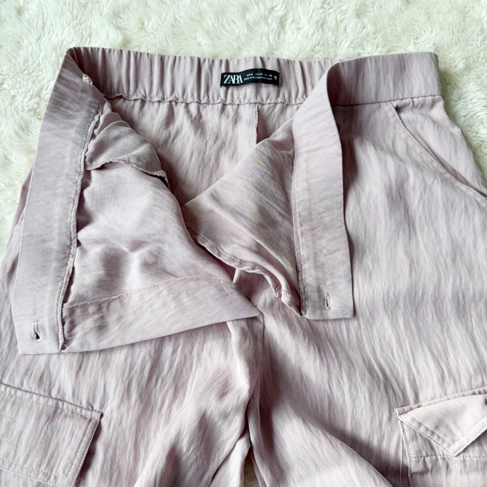Zara Woman Dusty Pink High Rise Relax Baggy Wide Cargo Utility Pant MEDIUM Boho - Picture 4 of 9